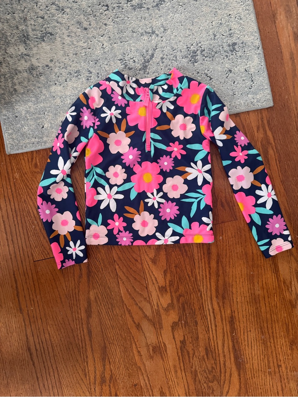Carter's Navy Floral Long-Sleeve Rash Guard with Pink & Teal Accents